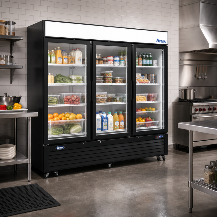 Product image #2 for Atosa Three-Section Glass Door Refrigerator Merchandiser, 69.5 Cu. Ft., Black