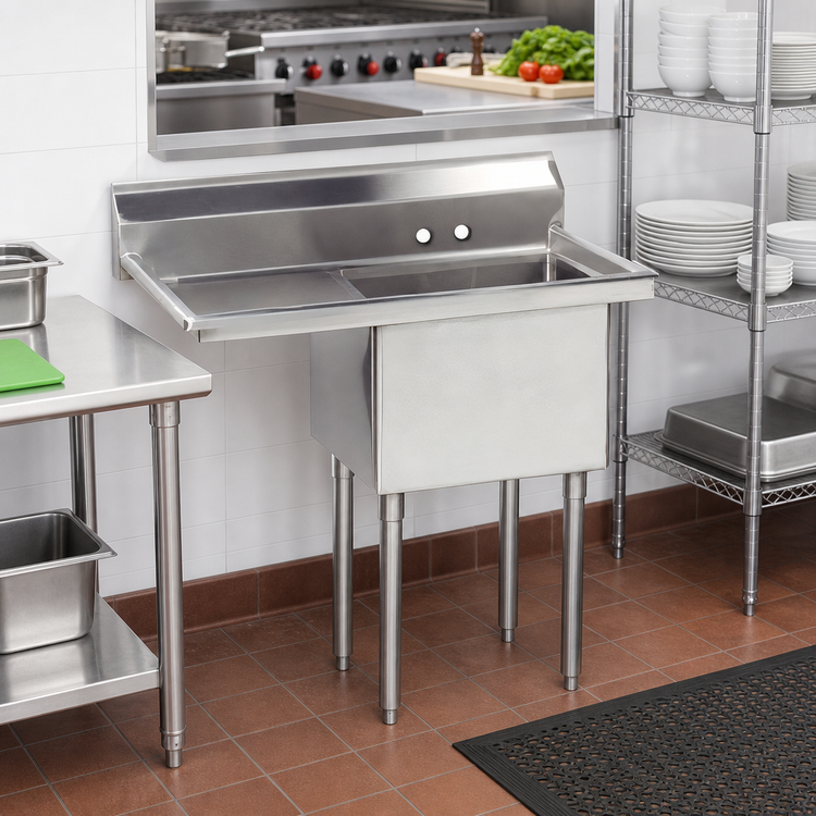 Product image #2 for Advance Tabco Special Value Series 1-Compartment Fabricated Sink with 24-Inch Left Drainboard, 18-Gauge 304 Stainless Steel