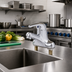 Thumbnail image #2 for T&S Brass 4-Inch Centerset Single Lever Faucet with 0.5 GPM Vandal-Resistant Spray Device and Pop-Up Drain