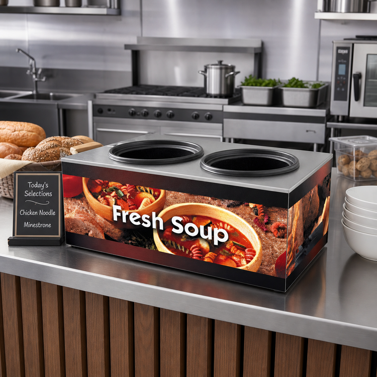 Product image #2 for Vollrath Cayenne Twin Well Countertop Soup Merchandiser Base Only with Country Kitchen Graphics, 2 x 7.5 Qt Insets