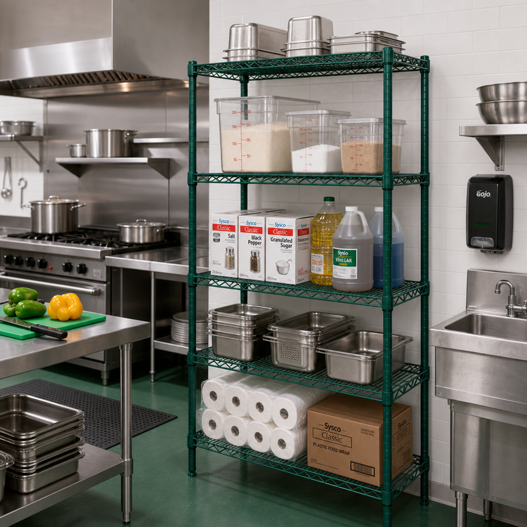 Product image #2 for Quantum 24"W x 24"D x 86"H Stationary Wire Shelving Starter Kit, Green Epoxy Antimicrobial Finish