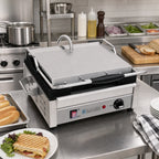 Thumbnail image #2 for Eurodib SFE02340120 Commercial Countertop Electric Panini Press, Flat Top & Bottom Cast Iron Plates, 14 x 10 Inches, Manual Thermostat