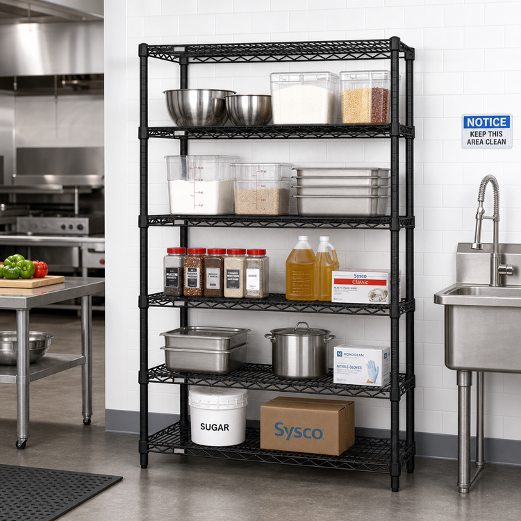 Product image #2 for Quantum 5-Shelf Wire Shelving Starter Kit, 54 x 24 x 86 Inch, Black Epoxy Antimicrobial Finish