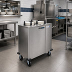 Thumbnail image #2 for Dinex DXPIDP3E1200 Mobile Enclosed Stainless Steel Unheated 3-Compartment Plate Dispenser for 12-Inch Round Plates