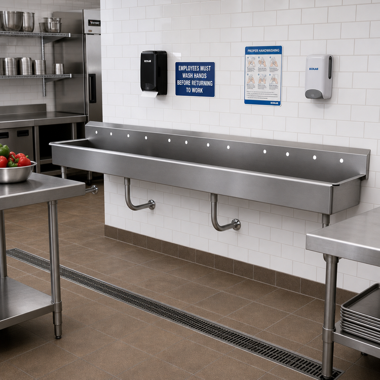 Product image #2 for Advance Tabco FS-WM-120 Wall-Mounted Multiwash Hand Sink, 120-Inch Wide, 14-Gauge 304 Stainless Steel