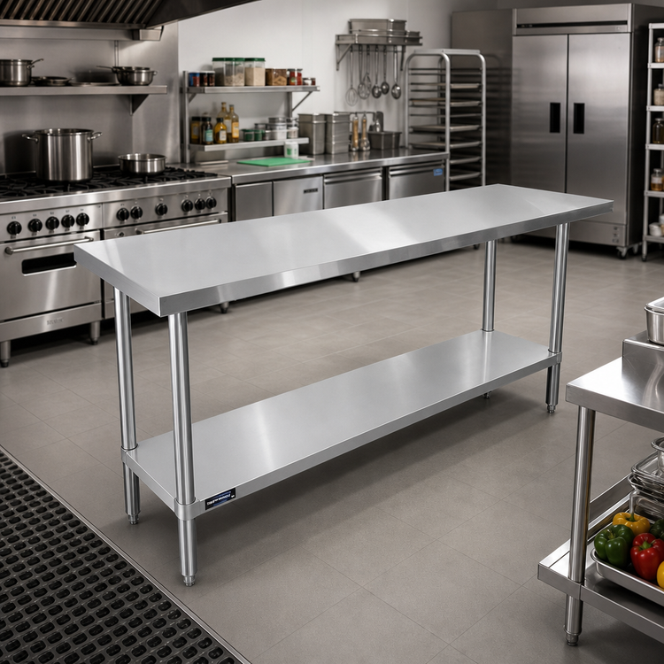 Product image #2 for 72 Inch x 24 Inch 16 Gauge Stainless Steel Work Table with Adjustable Undershelf and Beveled Square Edge
