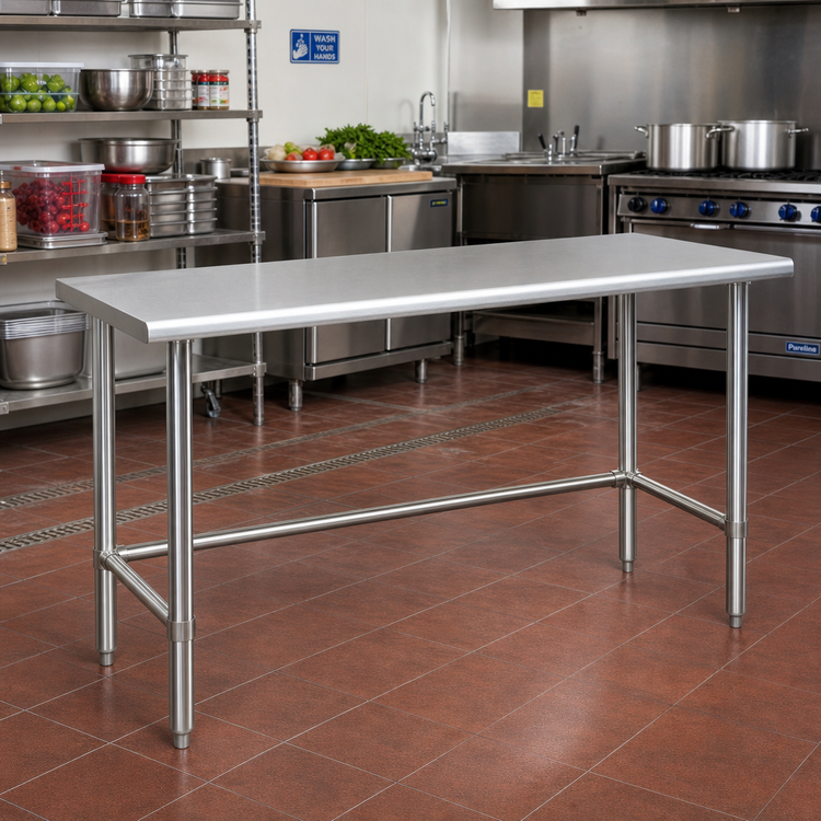 Product image #2 for Deluxe Series Stainless Steel Work Table, 144W x 30D, Flat Top, Tubular Base