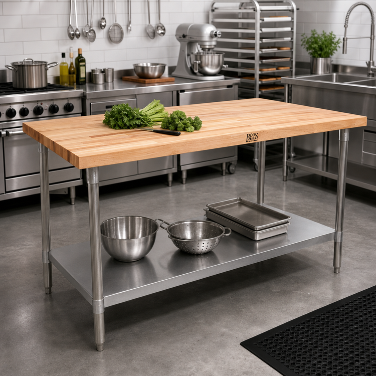Product image #2 for John Boos JNS04-X 72 Inch x 24 Inch Wood Top Work Table with Adjustable Undershelf