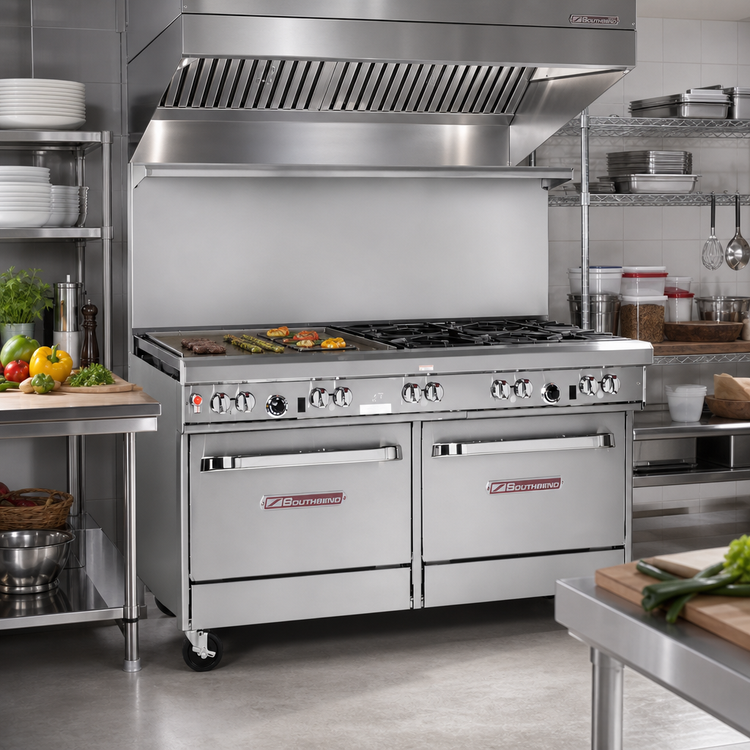 Product image #2 for Southbend Ultimate 60-Inch Commercial Gas Restaurant Range with 4 Open Burners, 24-Inch Griddle, Convection Oven and Cabinet Base