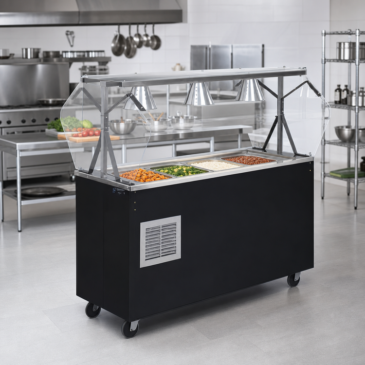 Product image #2 for Vollrath 2-Series Affordable Portable Refrigerated Cafeteria Serving Station with Breath Guard, 4-Pan, 60W x 24D