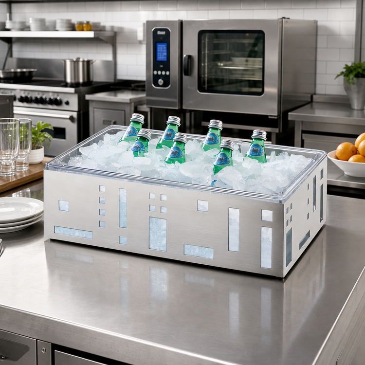 Product image #2 for Cal-Mil Squared Complete Rectangular Stainless Steel Ice Housing with Clear Polycarbonate Pan