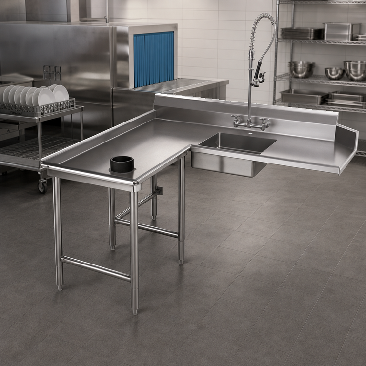 Product image #2 for Eagle Group Left-Hand Island Soiled Dish Table with 20 x 20 x 5 Pre-Rinse Sink, 96-Inch Machine-to-Corner, 16/430 Stainless Steel
