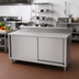 Thumbnail image #2 for John Boos 84-Inch x 24-Inch Cabinet Base Stainless Steel Work Table with Sliding Doors and 5-Inch Backsplash