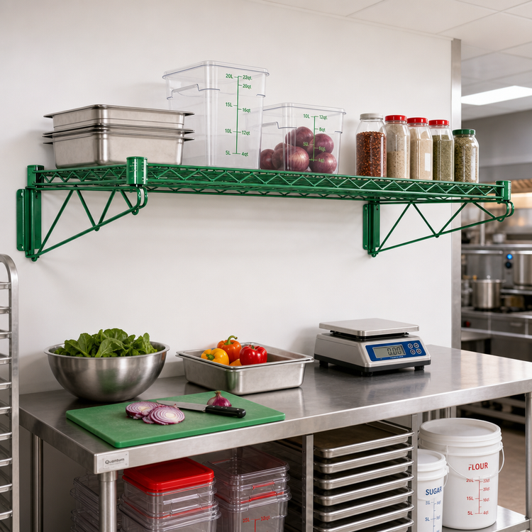 Product image #2 for Quantum Wall-Mount Cantilever Wire Shelf Kit, 48 x 24 Inches, Green Epoxy Antimicrobial