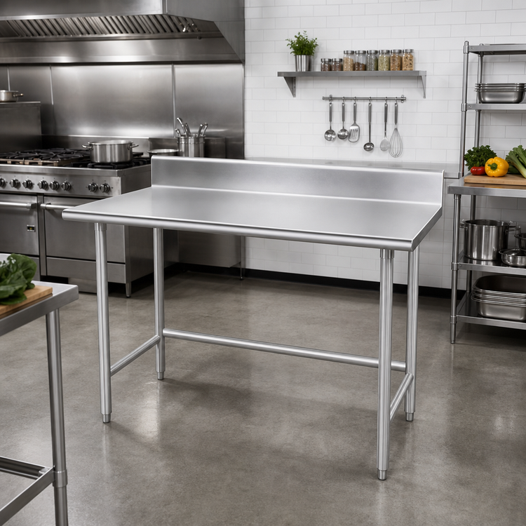 Product image #2 for Advance Tabco 84-Inch x 30-Inch 16-Gauge 304 Stainless Steel Work Table with 5-Inch Backsplash