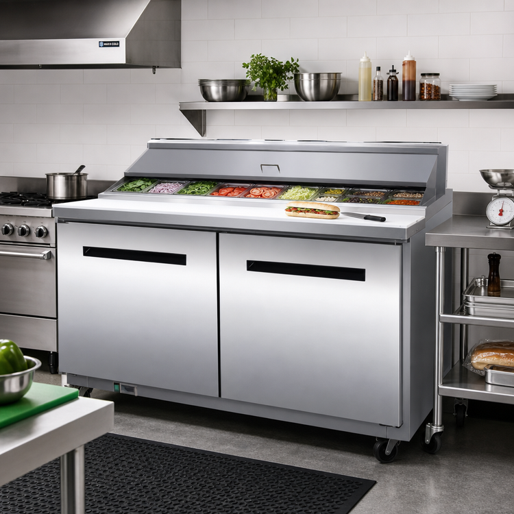 Product image #2 for Maxx Cold X-Series 48-Inch Megatop Sandwich & Salad Prep Table, 2-Section, 12 Cu. Ft., 18-Pan Top