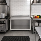 Thumbnail image #2 for John Boos 4CO4R5-2436 36"W x 24"D Stainless Steel Work Table with Open Front Cabinet Base, 14-Gauge 300-Series Top and 5" Backsplash