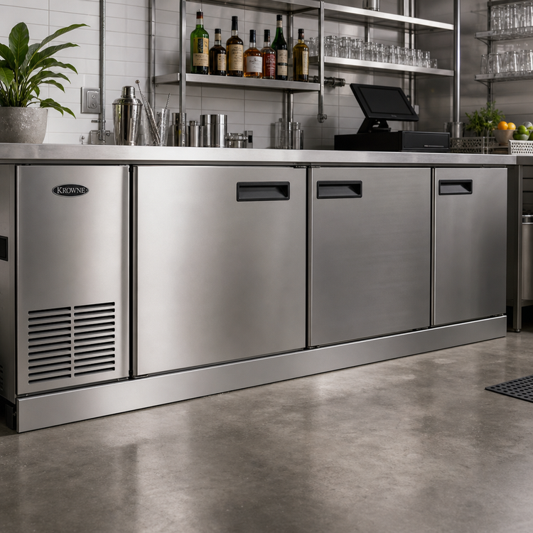 Product image #2 for Krowne 96-Inch Stainless Steel Front Kick Plate for Back Bar Coolers