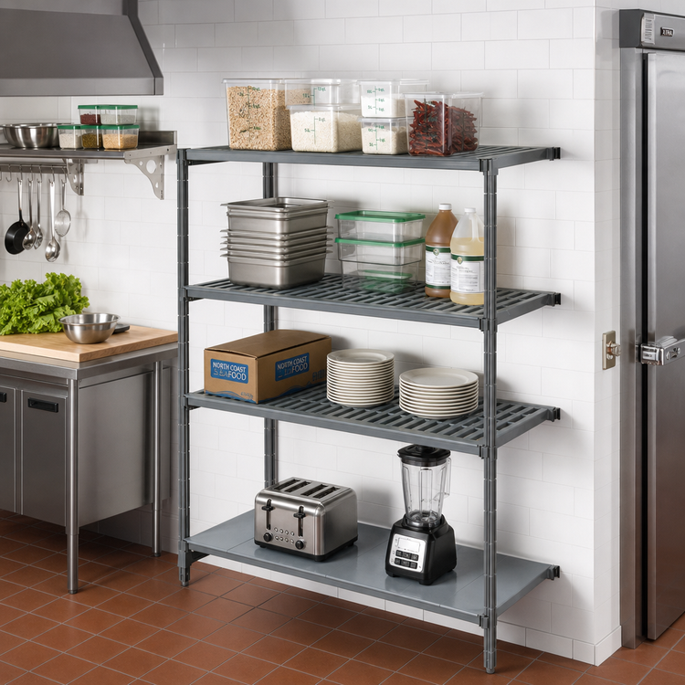 Product image #2 for Cambro Camshelving Basics Plus 4-Tier Add-On Polymer Shelving Unit, 21" x 54" x 72", Mixed Vented/Solid, Brushed Graphite