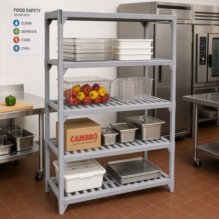 Product image #3 for Cambro Camshelving Premium 24 x 48 5-Shelf Vented Shelf Kit, Speckled Gray