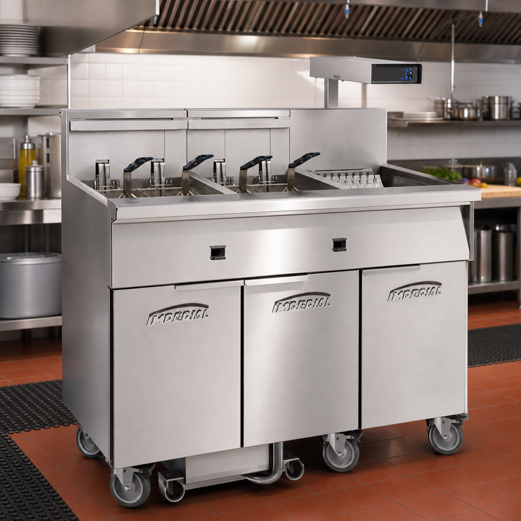 Product image #2 for Imperial 5-Tank Electric Floor Fryer with Built-In Filter System, 75 lb. Per Tank