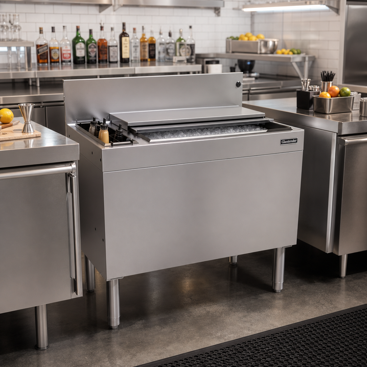 Product image #2 for Glastender 30-Inch Extra Deep Stainless Steel Underbar Ice Bin/Cocktail Unit with 10-Circuit Cold Plate and 3-Bottle Storage