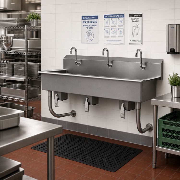 Product image #2 for Advance Tabco FS-WM-60KV 60-Inch 3-Station Wall-Mounted Multiwash Hand Sink with Knee Valves