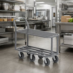 Thumbnail image #2 for Channel Manufacturing STK18406 Heavy-Duty Tubular Steel Stocking Truck, Galvanized Finish, 2 Shelves, 6 Casters, 18 x 44 x 36 Inches