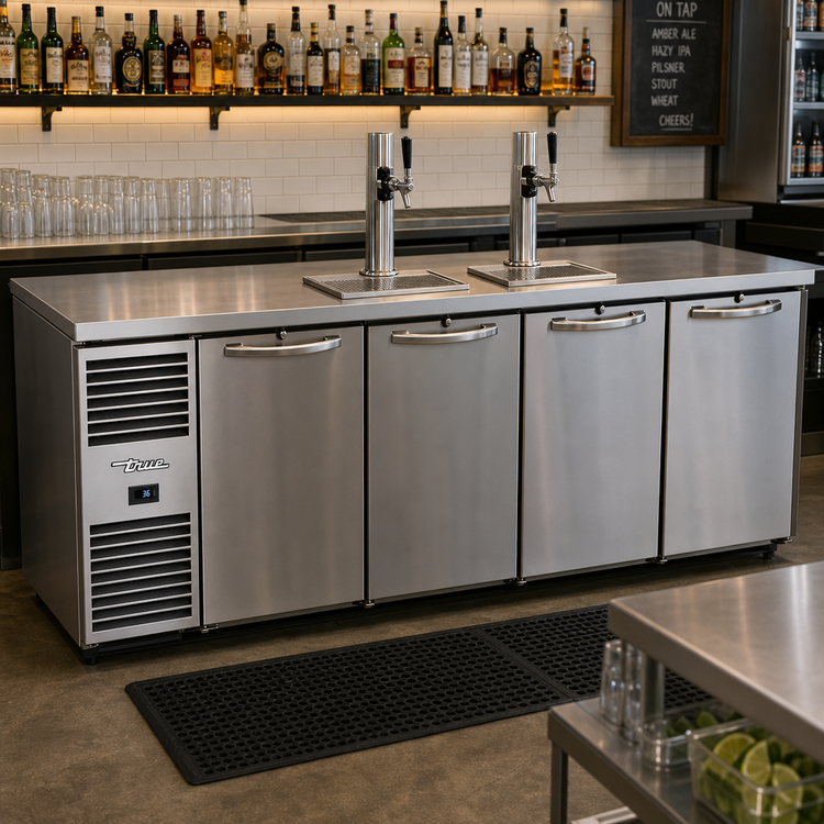 Product image #2 for True Premier Bar TDR92-RI Four-Section Refrigerated Draft Bar Cooler, 92-Inch, Flat Top, Left-Side Self-Contained Refrigeration