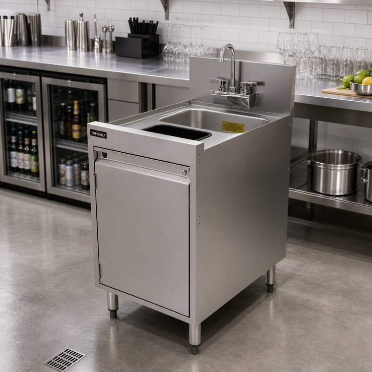 Product image #3 for Top Shelf TSF Series 18-Inch Underbar Hand & Dump Sink Cabinet with Waste Chute