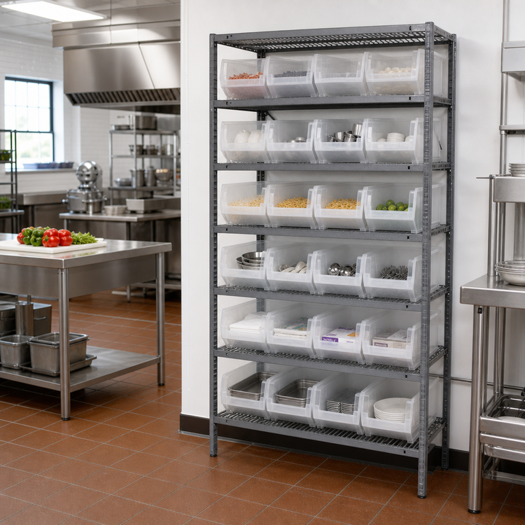 Product image #2 for Quantum 8-Shelf Heavy Duty Stationary Wire Shelving Unit with 24 Clear Bins, 36 x 24 x 75 Inches