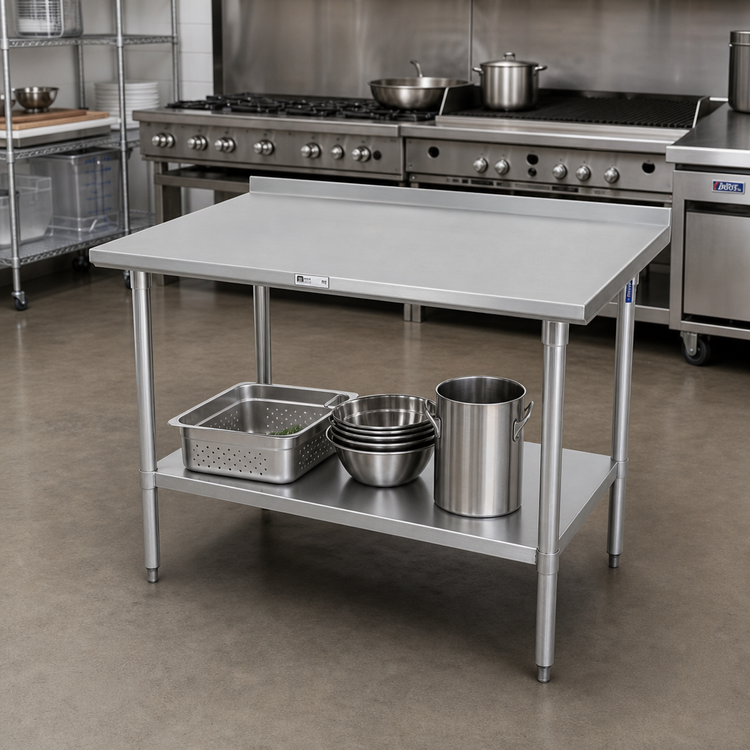 Product image #2 for John Boos Stallion 30 x 36 Inch Stainless Steel Work Table with 1-1/2 Inch Rear Up-Turn