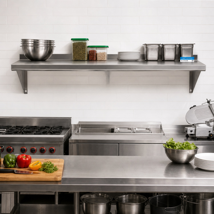 Product image #2 for T-304 18-Gauge Stainless Steel Wall-Mounted Shelf, 84 x 16 Inches