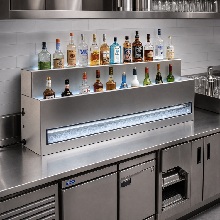 Product image #2 for Glastender 60-Inch Wide 2-Tier Lighted Liquor Display for Glass Ice Display Units