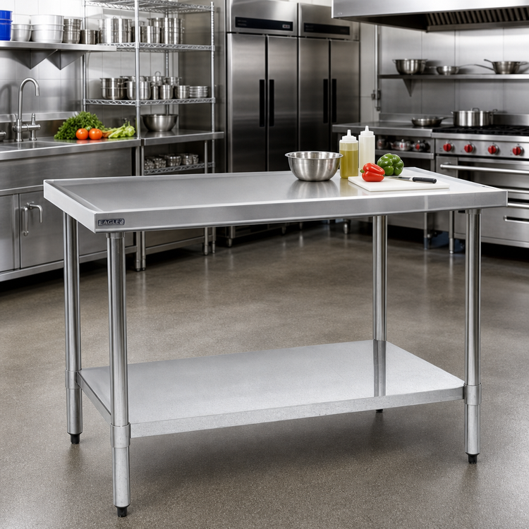 Product image #2 for Eagle Spec-Master Marine Series Flat Top Stainless Steel Work Table, 120W x 24D, Galvanized Base with Adjustable Undershelf