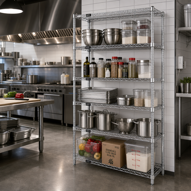 Product image #2 for Quantum 30 Inch W x 24 Inch D x 63 Inch H Chrome Wire Shelving Starter Kit with 5 Shelves