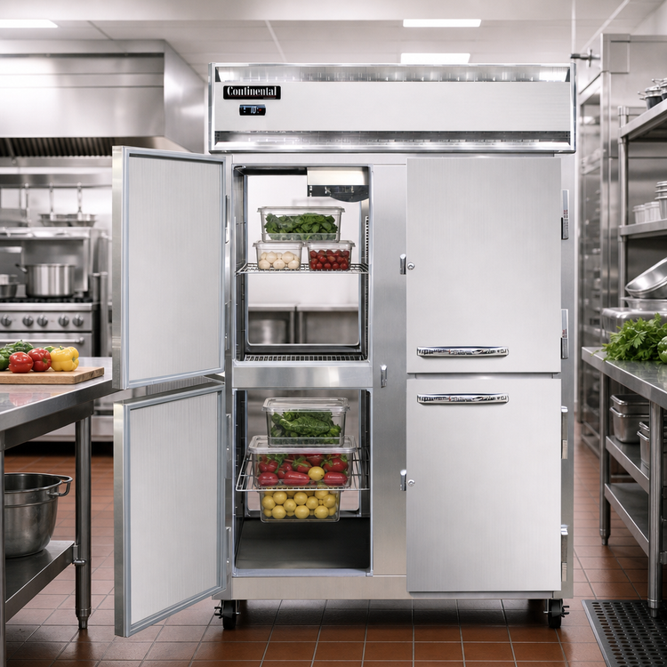 Product image #2 for Continental Refrigerator 2FNSSPTHD Two-Section Pass-Thru Freezer with Half-Height Solid Doors