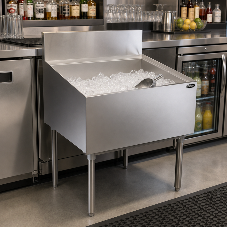 Product image #2 for Krowne Royal Series Underbar Ice Bin/Cocktail Unit, 30"W x 24"D, 115-lb Capacity, 12" Deep Bin Liner