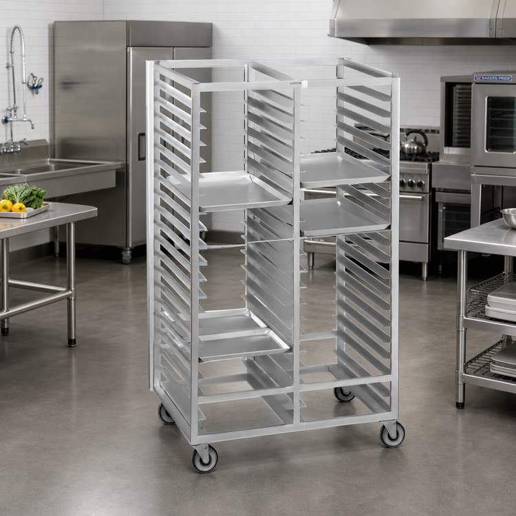 Product image #2 for Channel Manufacturing Double Section Aluminum Cafeteria Tray Rack, 64-Inch High, Side-Load, 72-Tray Capacity