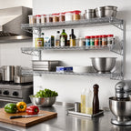 Thumbnail image #2 for Eagle Group QuadTruss S3-3B-SSW1830C 3-Tier Wall-Mounted Chrome Open-Wire Shelf Kit, 30"W x 18"D, Stud-Mount Brackets