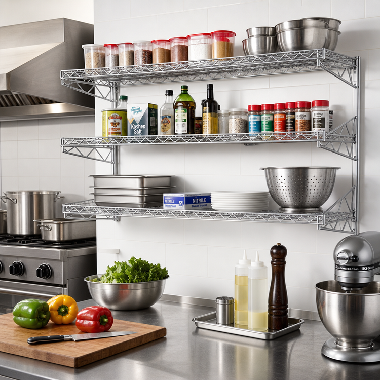 Product image #2 for QuadTruss Piggyback 3-Tier Wall-Mounted Wire Shelf Kit, 30 x 18 Inches, Chrome