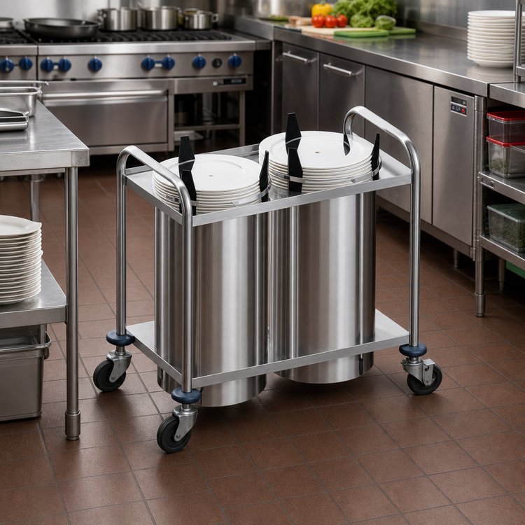 Product image #2 for Atlas Metal MOPD3-5 3-Stack Mobile Open Plate Dispenser for 5-Inch Round Plates
