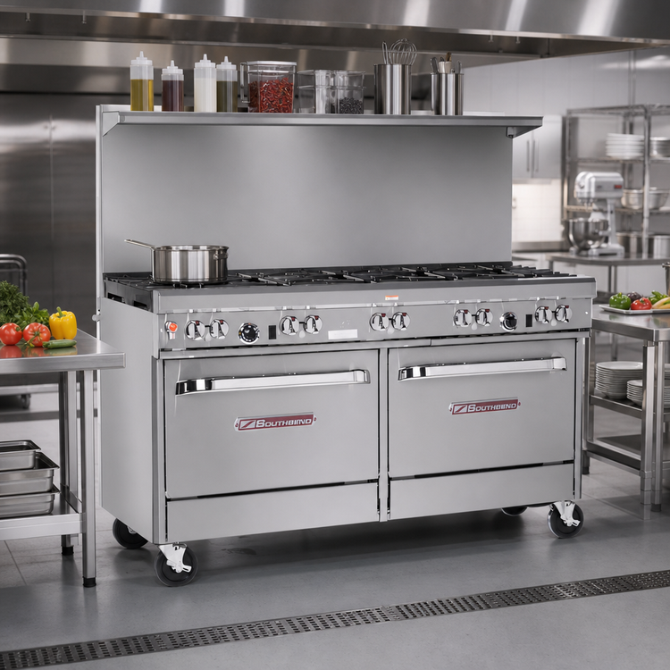 Product image #2 for Southbend Ultimate 60-Inch Commercial Gas Range with 9 Burners, Convection Oven and Cabinet Base