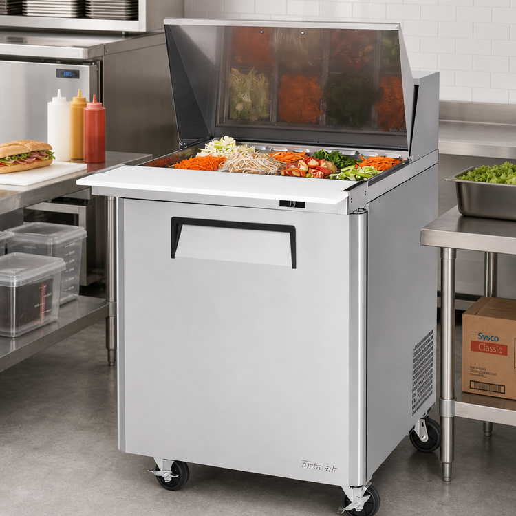 Product image #2 for Turbo Air M3 Series 27.5-Inch One-Section Mega Top Sandwich/Salad Prep Table, 12-Pan, Rear-Mount Self-Contained, 1 Door