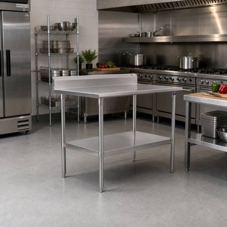 Product image #2 for John Boos Stallion 30" x 36" Stainless Steel Work Table with 5" Backsplash and Fixed Undershelf