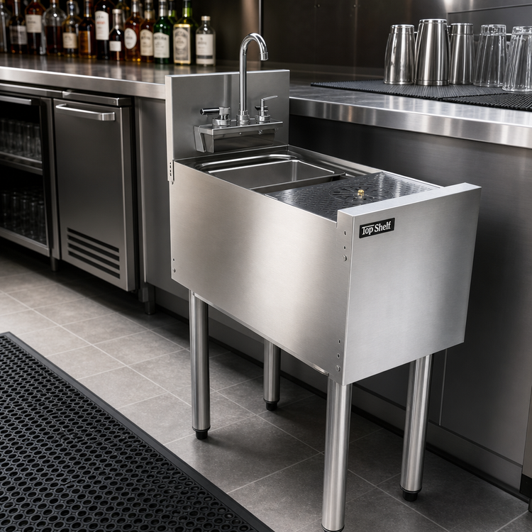 Product image #3 for Top Shelf 12-Inch Wide Stainless Steel Underbar Prep Sink with Sink Bowl and Glass Rinser