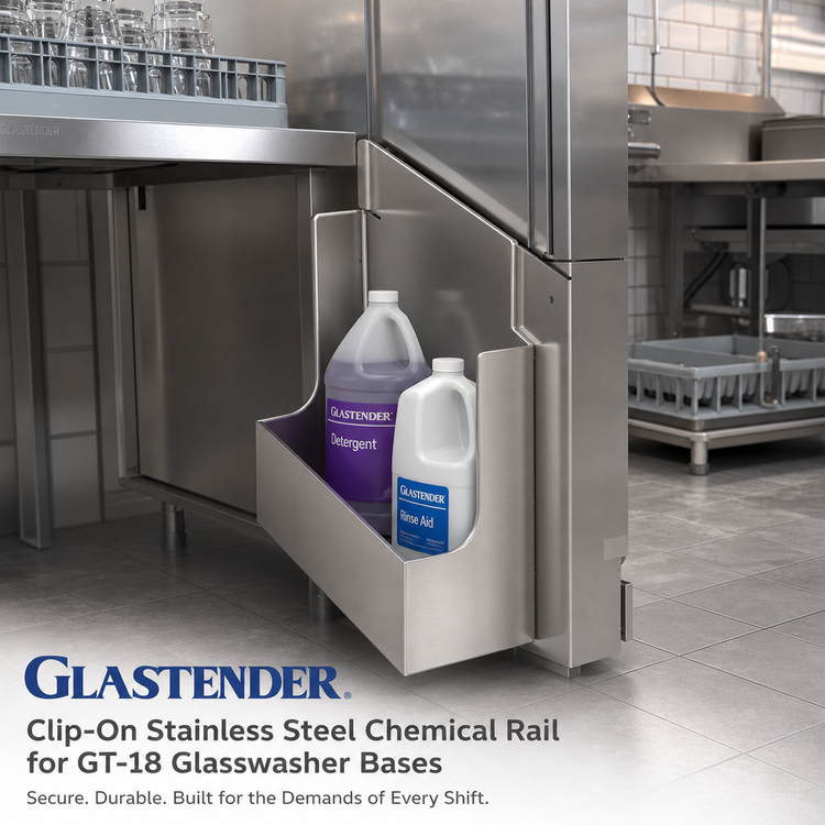 Product image #3 for Glastender Clip-On Stainless Steel Chemical Rail for GT-18 Glasswasher Bases