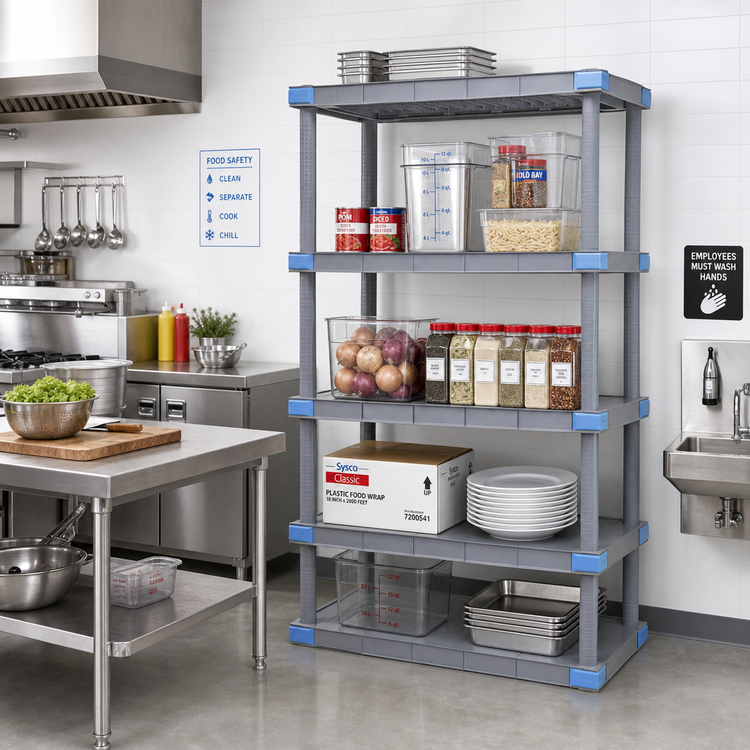 Product image #2 for Millenia 60-Inch W x 18-Inch D x 74-Inch H Polymer Stationary Starter Shelving Unit with 5 Solid Shelves