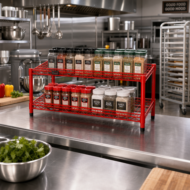 Product image #2 for QuadTruss 2-Tier Front Case Merchandise Cantilever Wire Shelving Unit, 24W x 14D x 14H, Red Epoxy