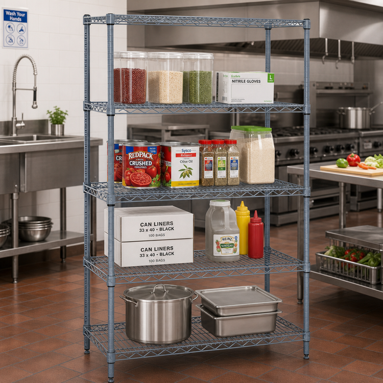 Product image #2 for Quantum Stationary Wire Shelving Starter Kit, 54 x 18 x 86 Inches, 4 Shelves, Gray Epoxy Antimicrobial Finish